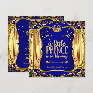 Invitation Baby Shower Garçon Prince Bleu Or