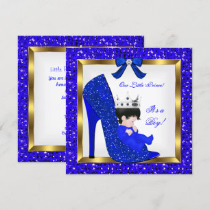 Invitation Baby Shower Garçon Prince Bleu Royal Chaussure