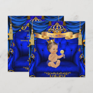 Invitation Baby Shower Garçon Prince Bleu Royal Or Brunette