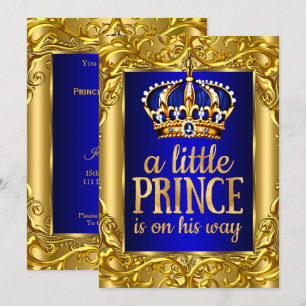 Invitation Baby Shower Garçon Prince Royal bleu or