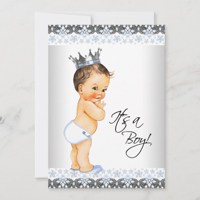 Invitation Baby Shower Garçon Prince Vintage (Devant)