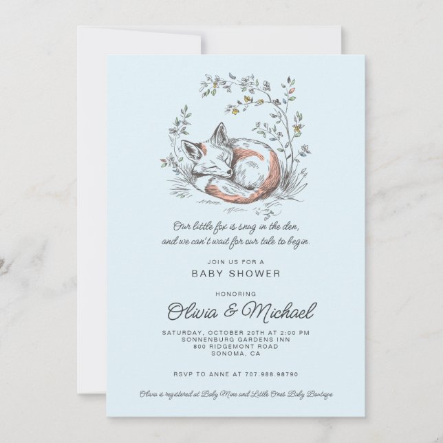 Invitation Baby Shower Garçon Renard Mignon Bleu (Devant)