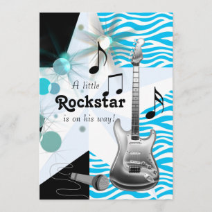 Invitation Baby Shower Garçon Rock Star Zèbre Bleu Turquoise