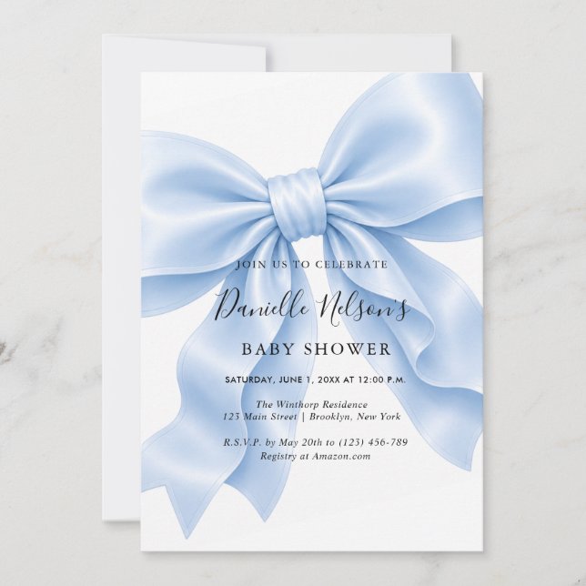 Invitation Baby Shower Garçon Ruban Bleu (Devant)
