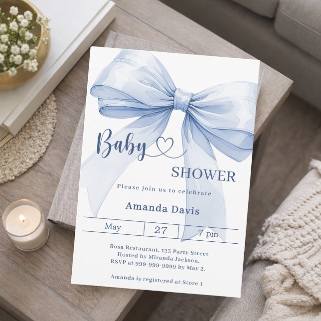Invitation Baby Shower garçon ruban bleu (Créateur téléchargé)