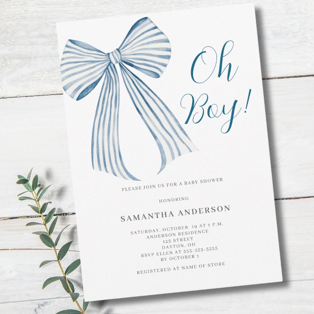 Invitation Baby Shower Garçon Ruban Bleu (Créateur téléchargé)