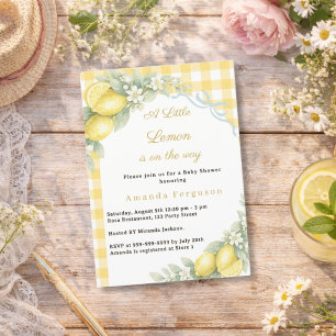 Invitation Baby Shower garçon ruban bleu gingham citron citru