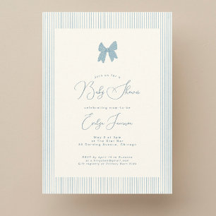 Invitation Baby shower garçon ruban rayé bleu classique