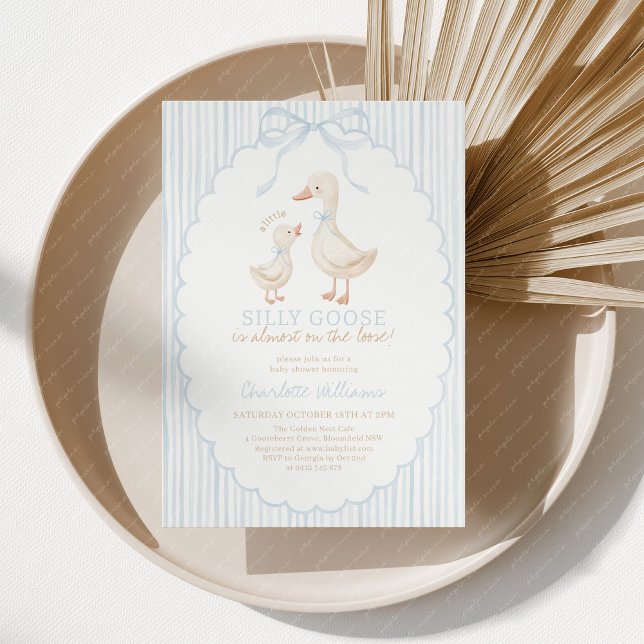 Invitation Baby Shower Garçon Silly Goose Bleu (Blue Silly Goose Baby Shower Invitation )