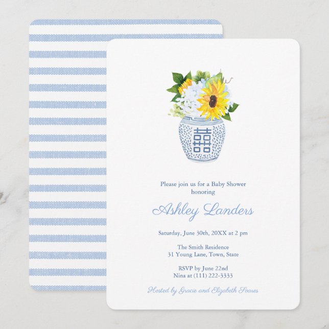 Invitation Baby shower garçon Smart Ginger Jar Sunflowers (Devant / Derrière)