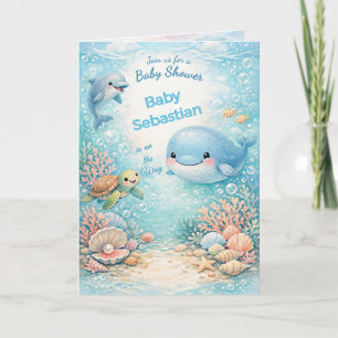 Invitation Baby Shower Garçon Sous l'Océan Pastel Bleu Marin