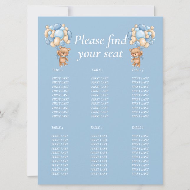 Invitation Baby Shower Garçon Teddy  Ballon  Tableau graphiqu (Devant)