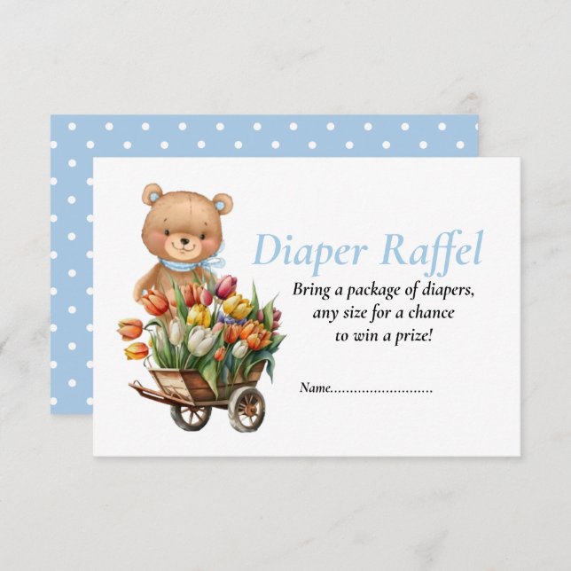 Invitation Baby shower garçon Teddy Rustique Flora Diaper Raf (Devant / Derrière)