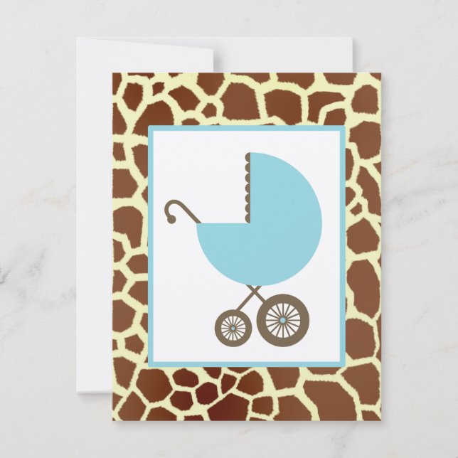 Invitation Baby shower Garçon - Transport Bleu & Giraffe Impr (Devant)