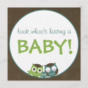 Invitation Baby shower garçon vert/bleu/Brown de   de hibou