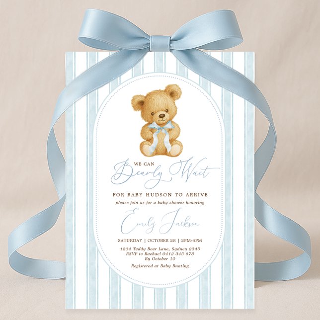 Invitation Baby shower Garçon vintage Blue Teddy Bear (Créateur téléchargé)