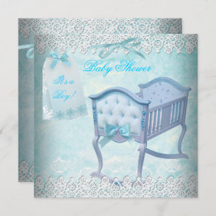 Invitation Baby shower Garçon vintage Lace Bleu Lace Lit