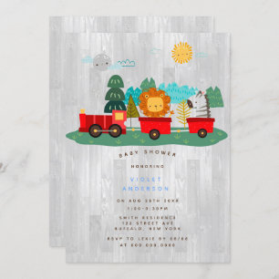 Invitation Baby shower Garçon Wilderness Train Rouge