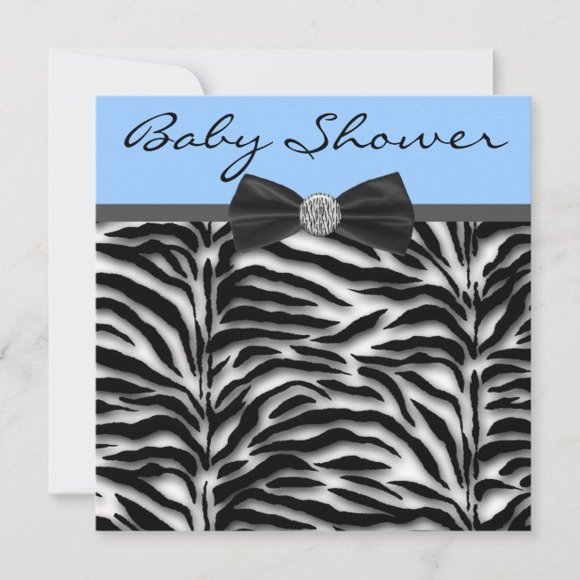 Invitation Baby Shower Garçon Zèbre Bleu (Devant)