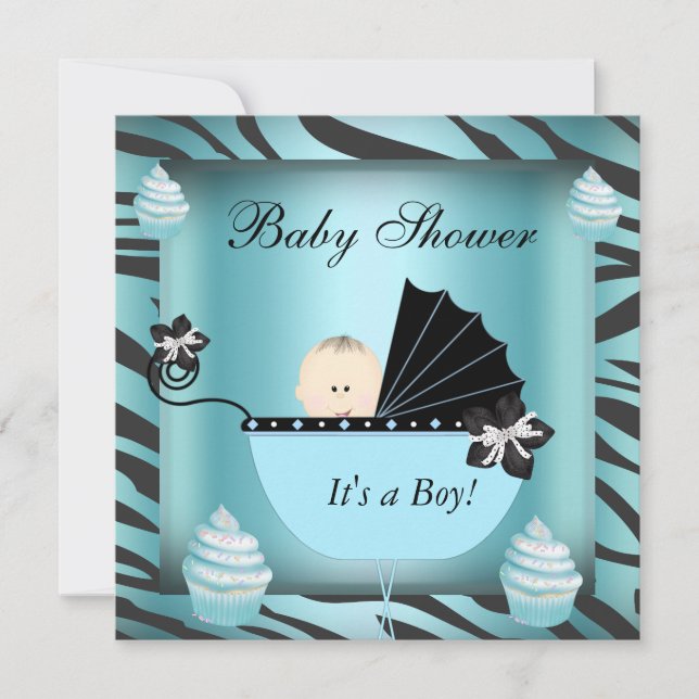 Invitation Baby Shower Garçon Zèbre Gâteau Teal (Devant)