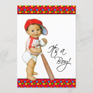 Invitation Baby Shower Garçons Baseball Rouge Bleu