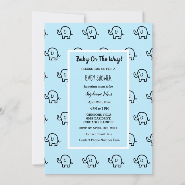 Invitation Baby shower Garçons Filles Éléphant Motif bleu mig (Devant)