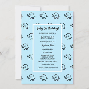 Invitation Baby shower Garçons Filles Éléphant Motif bleu mig