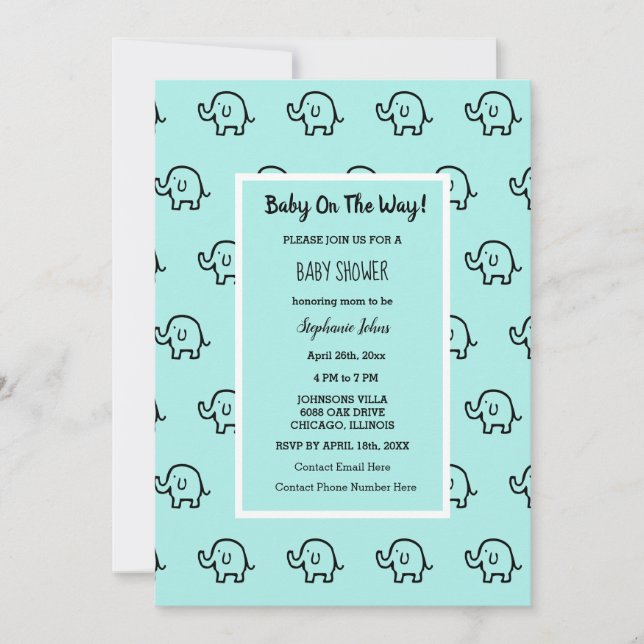 Invitation Baby shower Garçons Filles Eléphant Motif mignonne (Devant)