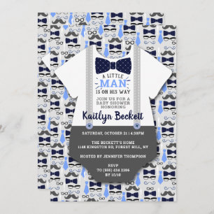 Invitation Baby shower Garçons "Little Man" moderne