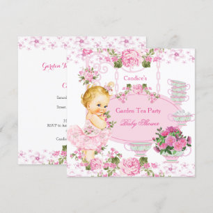 Invitation Baby shower Garden Tea Party dentelle rose Blonde