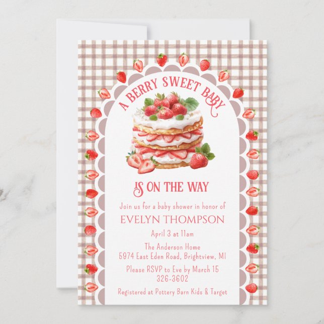 Invitation Baby Shower Gâteau Fraisier 013 (Devant)