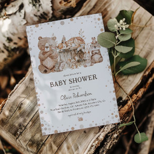 Invitation Baby Shower Genre Neutre Animaux de la Forêt Bohèm