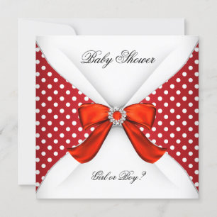 Invitation Baby shower Genre Révéler Rouge Blanc Pois