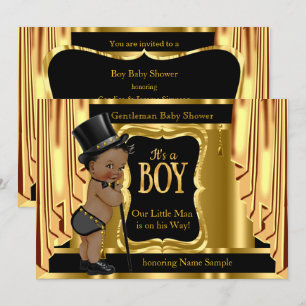 Invitation Baby Shower Gentleman Noir Or Draps Ethniques