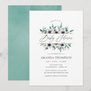Invitation Baby Shower Géométrique Anémone Eucalyptus Pastel