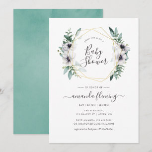 Invitation Baby Shower Géométrique Anémone Eucalyptus Pastel