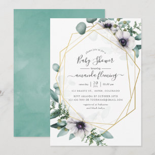 Invitation Baby Shower Géométrique Anémone Eucalyptus Pastel