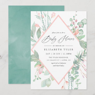 Invitation Baby Shower Géométrique au Vert Pâle et Rose