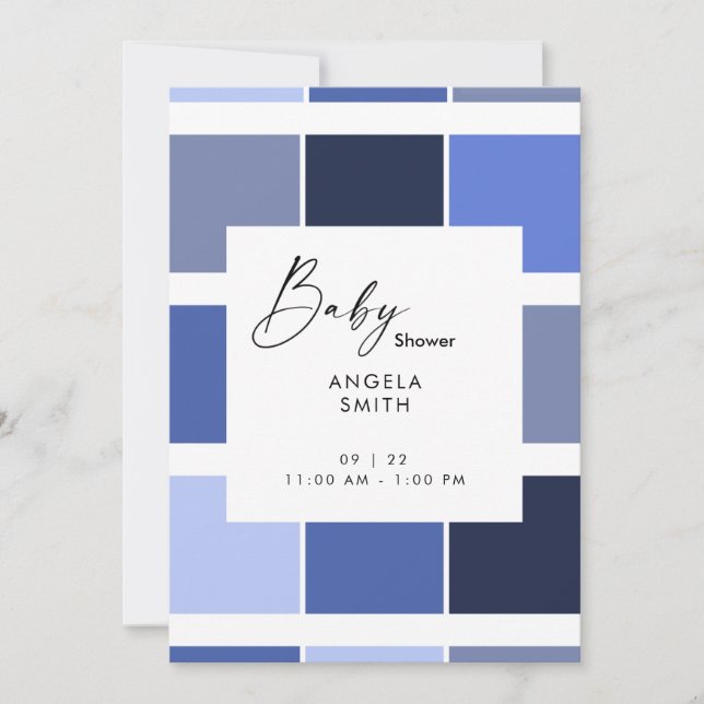 Invitation Baby shower géométrique bleu (Devant)