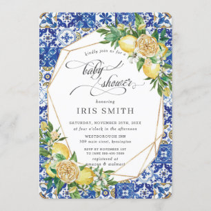 Invitation Baby shower géométrique chic Lemon Floral Greenery