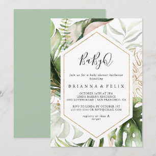 Invitation Baby shower Géométrique Gold Tropical BabyQ Barbec