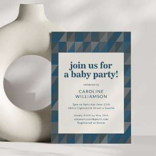 Invitation Baby shower géométrique gris bleu de la marine rét