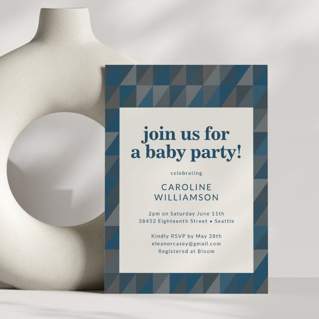 Invitation Baby shower géométrique gris bleu de la marine rét (Créateur téléchargé)