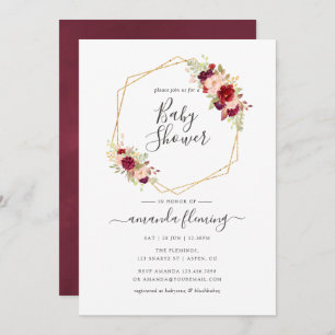 Invitation Baby shower géométrique Marsala et Blush Boho