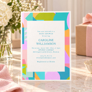 Invitation Baby Shower Géométrique Moderne et Coloré