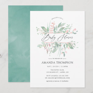 Invitation Baby Shower Géométrique Pastel en Verdure