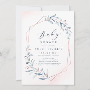 Invitation Baby shower géométrique rose Gold Blue Greenery