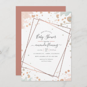 Invitation Baby shower géométrique rose Gold & Blush Paint Ro
