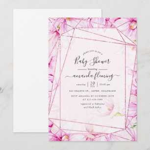 Invitation Baby Shower Géométrique Rose Gold et Magnolia Rose
