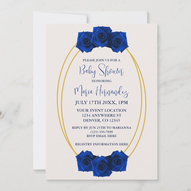 Invitation Baby shower géométrique Royal Blue et Gold (Devant)